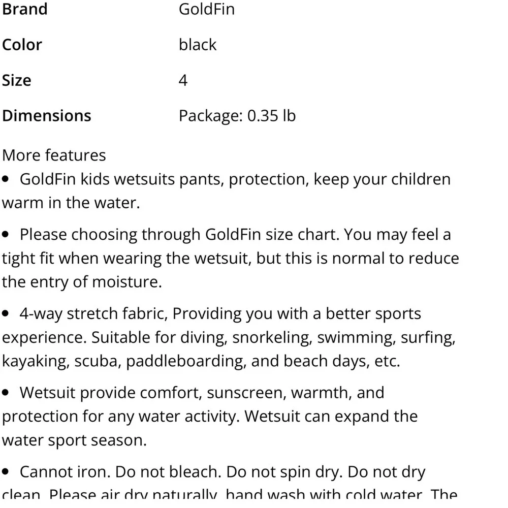 GoldFin Wetsuit Pants Kids 4 Black Neon Yellow Excellent 2mm Neoprene Leggings‎